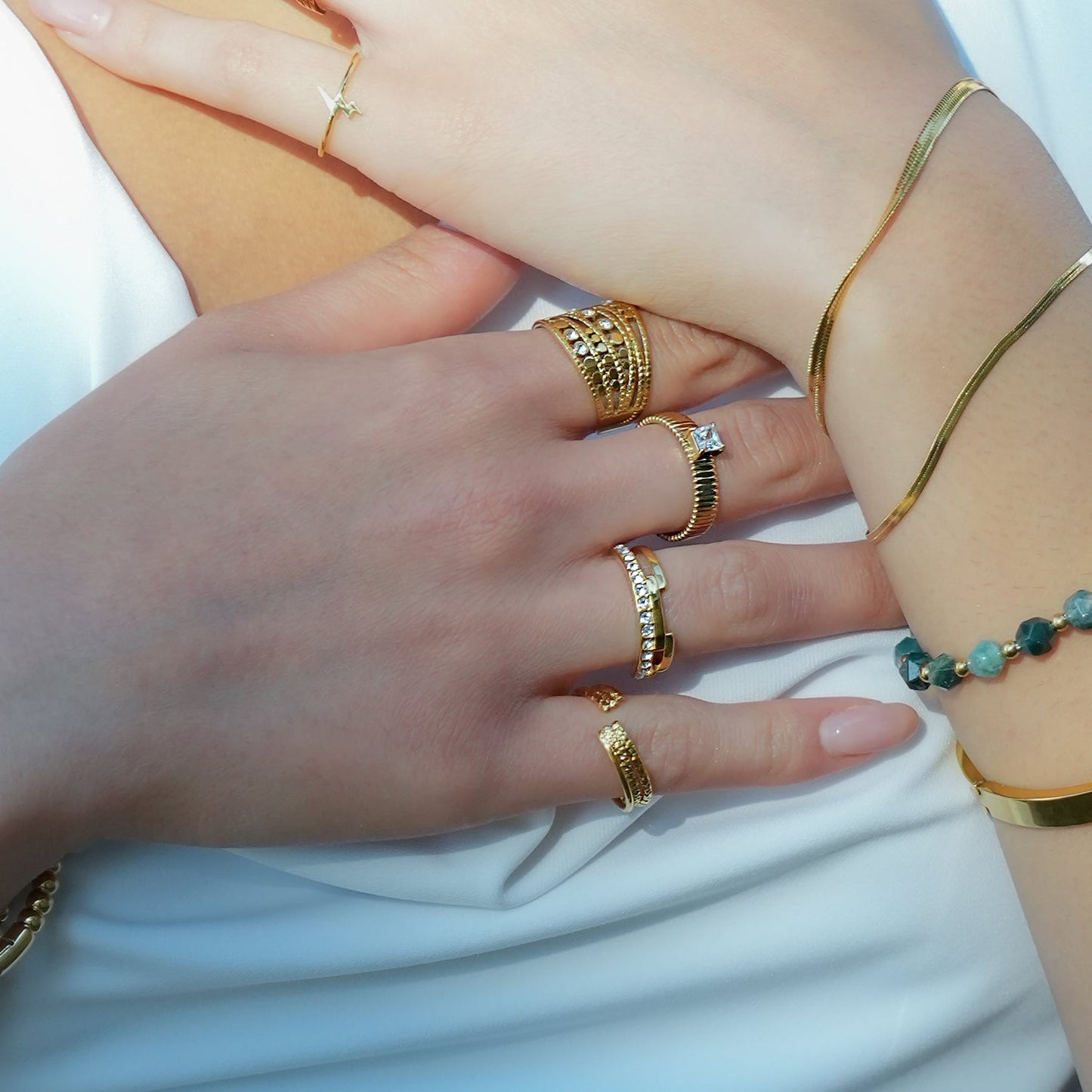 HIRAYA: Textured Block Band Ring with a Square Zirconia Centerpiece