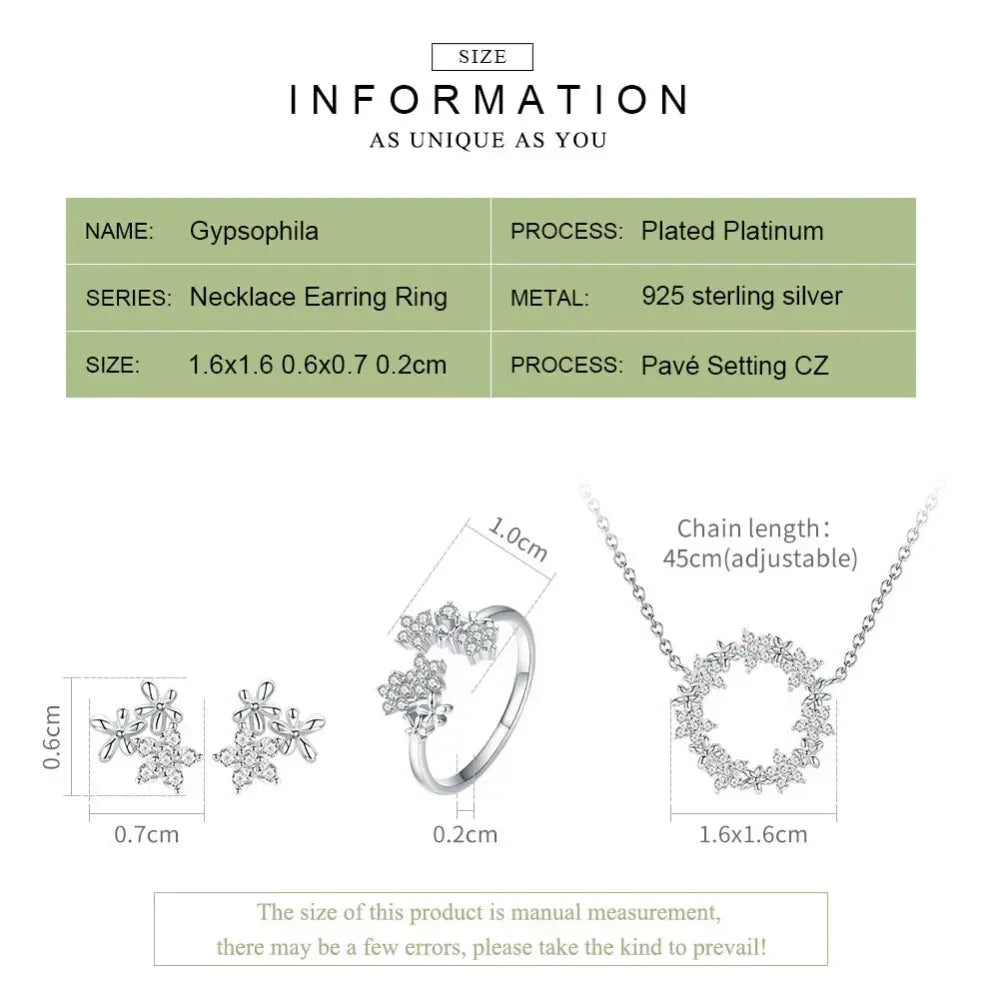 Dazzling Starry Night: 925 Silver Necklace & Ring Set With Cubic Zirconia