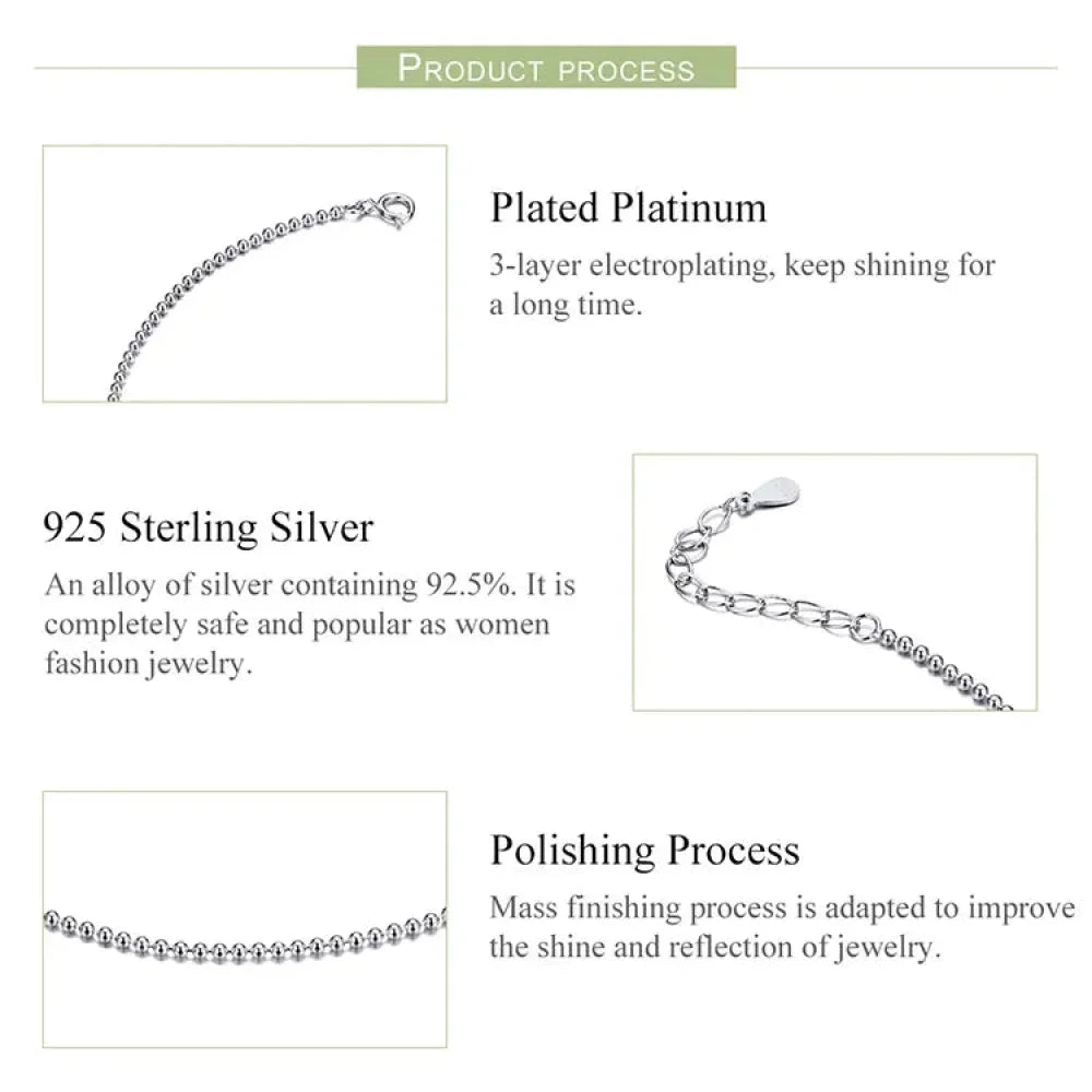 Simple Essential Bead Link Anklets - 925 Sterling Silver Bracelet For Foot Jewelry