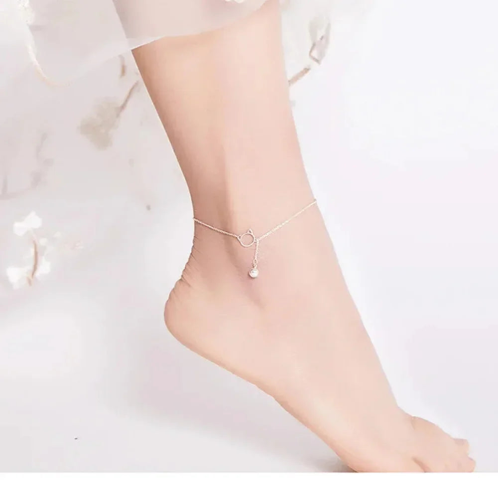 Simple Essential Bead Link Anklets - 925 Sterling Silver Bracelet For Foot Jewelry