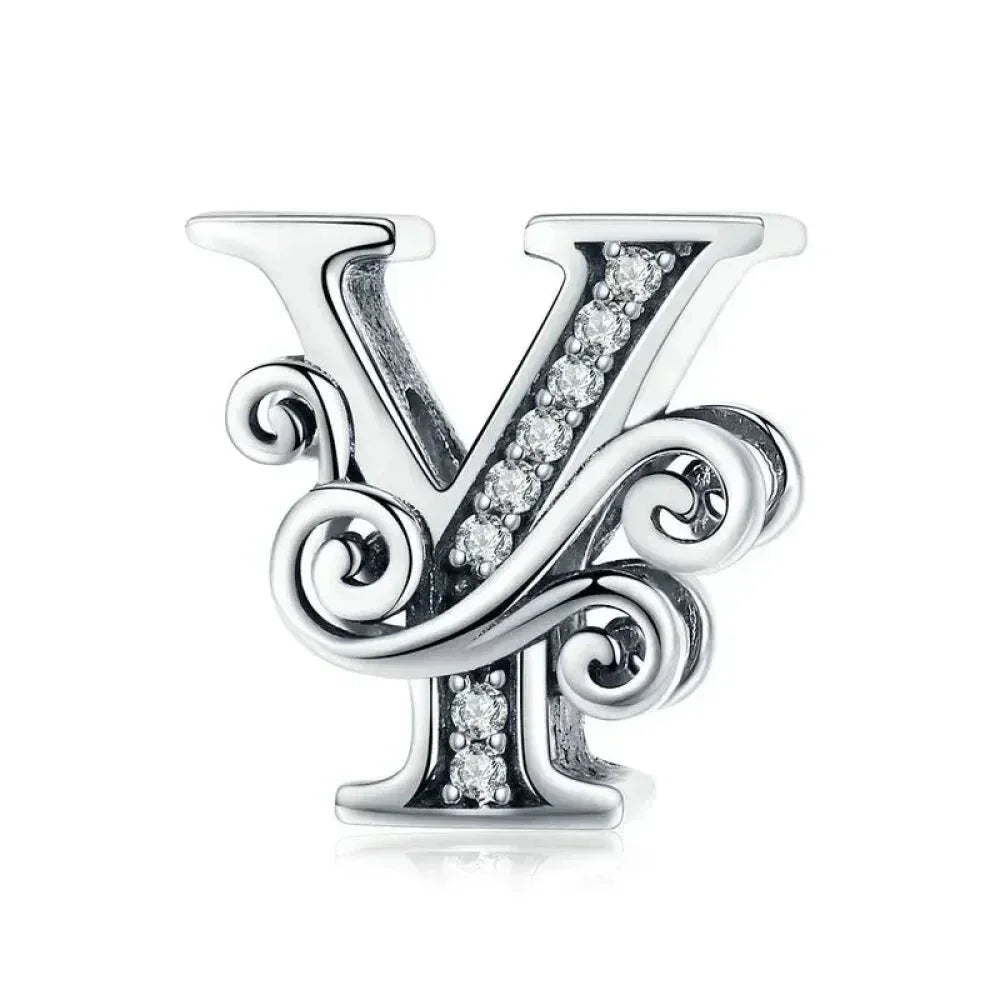 Chic 925 Sterling Silver Cz Alphabet Beads For Charm Bracelet - Vintage A To Z Letter Charms (Bsc030)