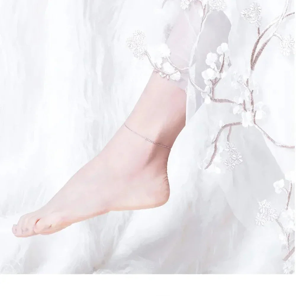 Simple Essential Bead Link Anklets - 925 Sterling Silver Bracelet For Foot Jewelry