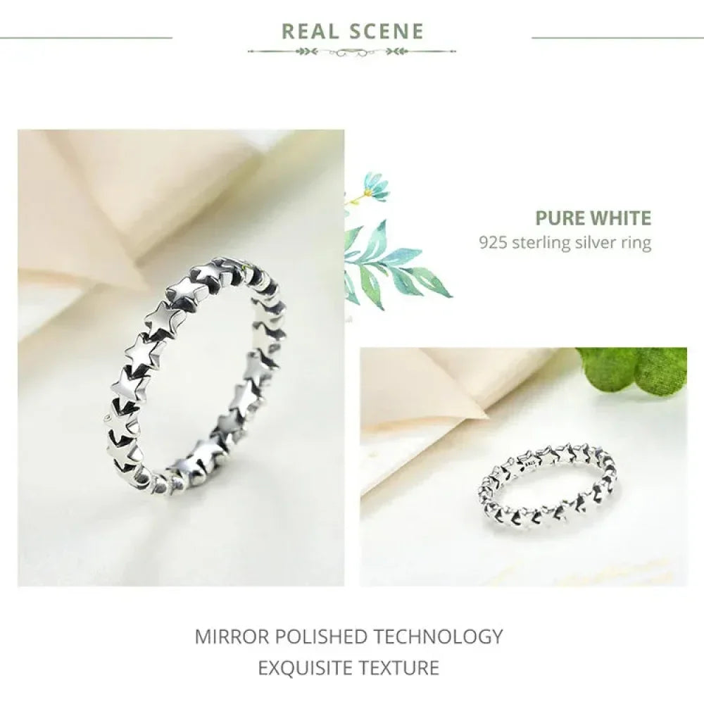 925 Sterling Silver Star & Heart Band Ring