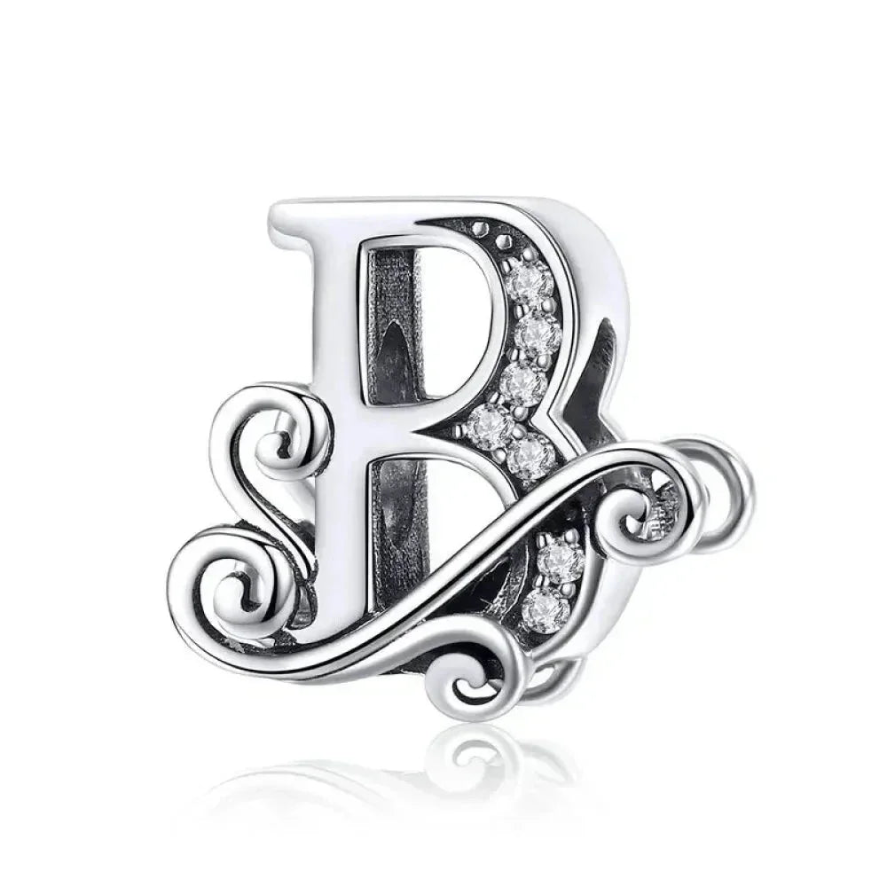 Chic 925 Sterling Silver Cz Alphabet Beads For Charm Bracelet - Vintage A To Z Letter Charms (Bsc030)