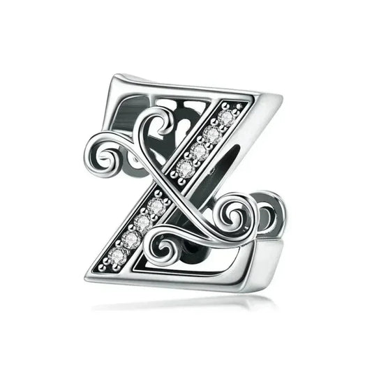 Chic 925 Sterling Silver Cz Alphabet Beads For Charm Bracelet - Vintage A To Z Letter Charms (Bsc030)