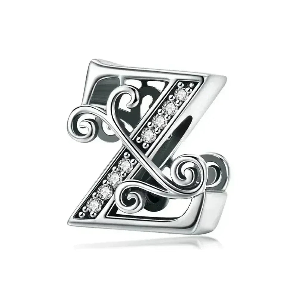 Chic 925 Sterling Silver Cz Alphabet Beads For Charm Bracelet - Vintage A To Z Letter Charms (Bsc030)