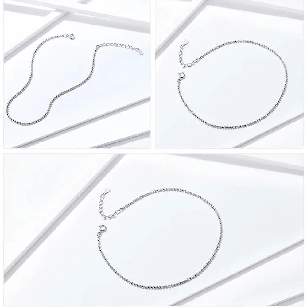 Simple Essential Bead Link Anklets - 925 Sterling Silver Bracelet For Foot Jewelry