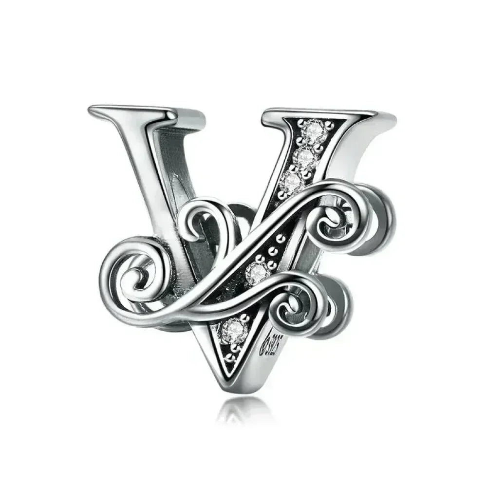 Chic 925 Sterling Silver Cz Alphabet Beads For Charm Bracelet - Vintage A To Z Letter Charms (Bsc030)