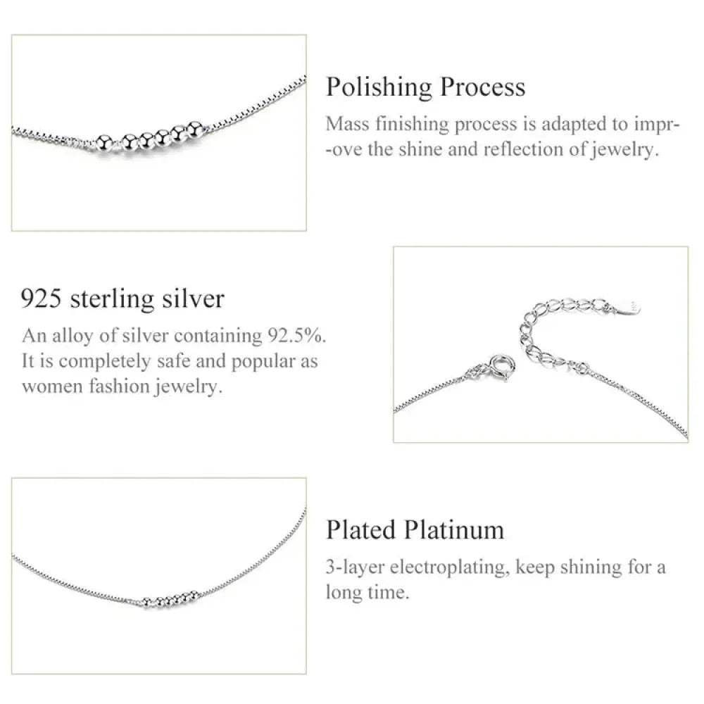 Simple Essential Bead Link Anklets - 925 Sterling Silver Bracelet For Foot Jewelry