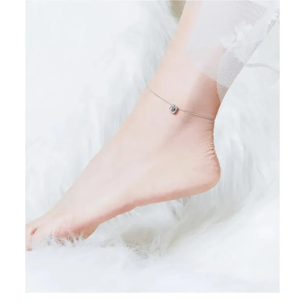 Simple Essential Bead Link Anklets - 925 Sterling Silver Bracelet For Foot Jewelry