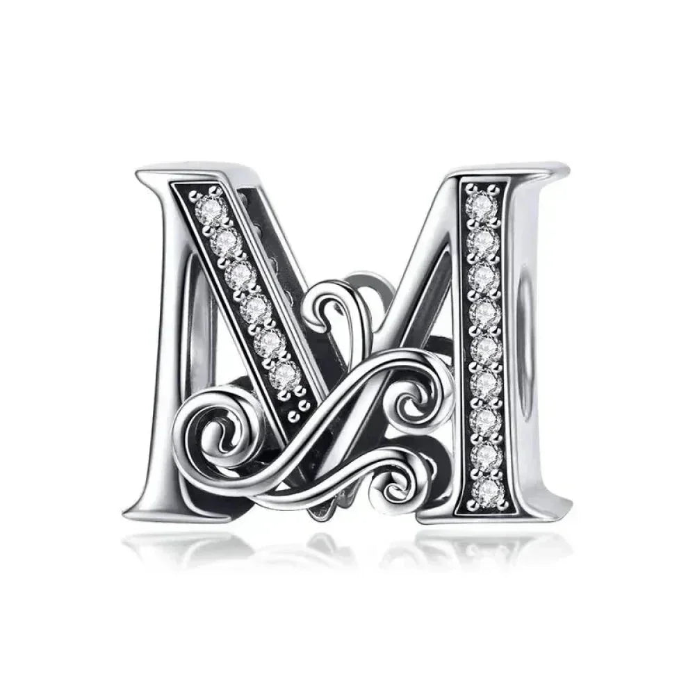 Chic 925 Sterling Silver Cz Alphabet Beads For Charm Bracelet - Vintage A To Z Letter Charms (Bsc030)