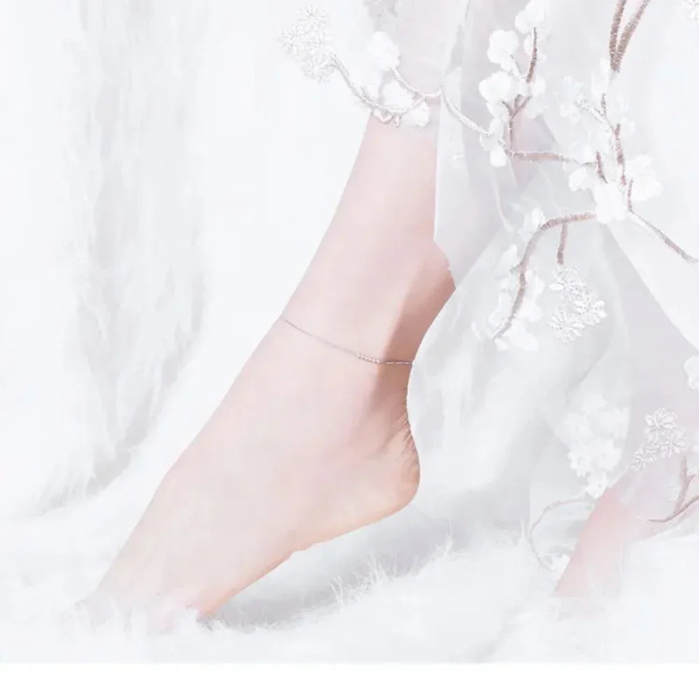 Simple Essential Bead Link Anklets - 925 Sterling Silver Bracelet For Foot Jewelry