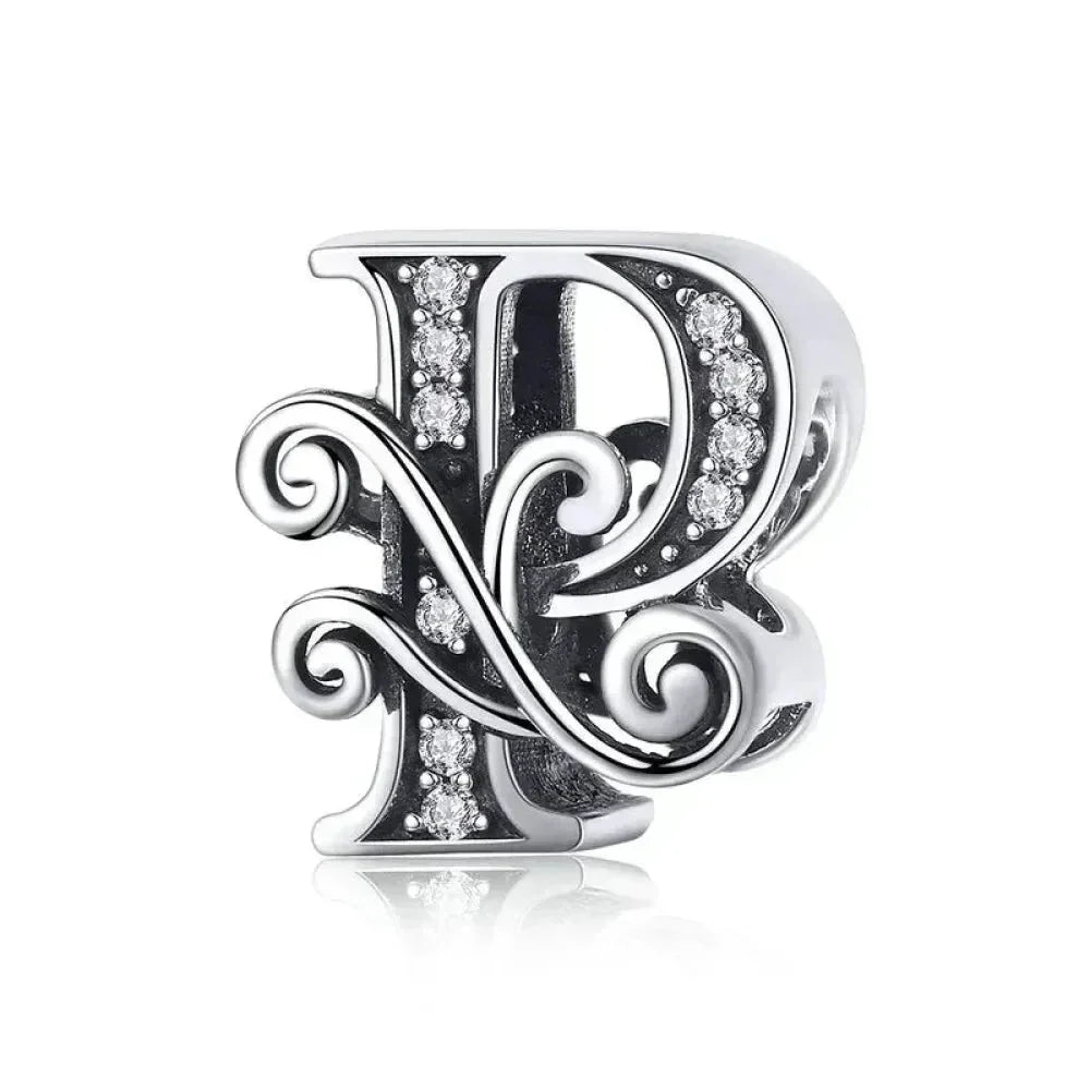 Chic 925 Sterling Silver Cz Alphabet Beads For Charm Bracelet - Vintage A To Z Letter Charms (Bsc030)