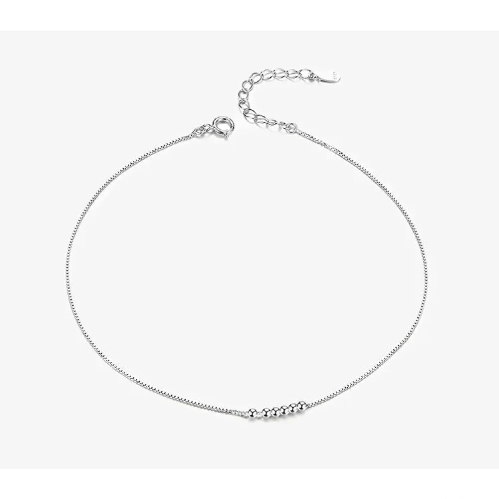 Simple Essential Bead Link Anklets - 925 Sterling Silver Bracelet For Foot Jewelry