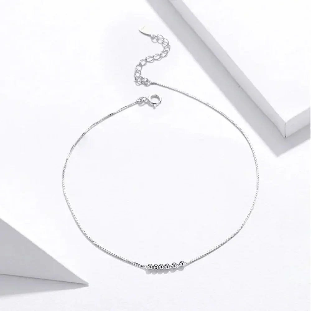 Simple Essential Bead Link Anklets - 925 Sterling Silver Bracelet For Foot Jewelry