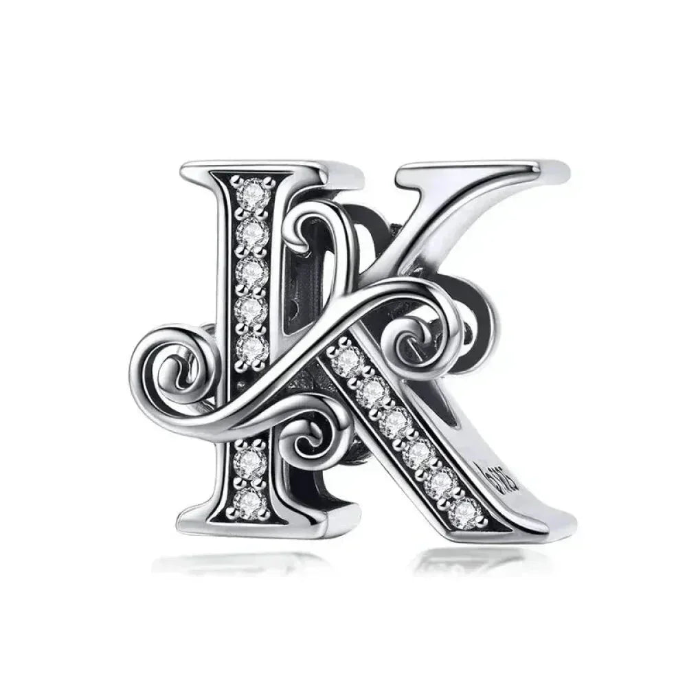 Chic 925 Sterling Silver Cz Alphabet Beads For Charm Bracelet - Vintage A To Z Letter Charms (Bsc030)