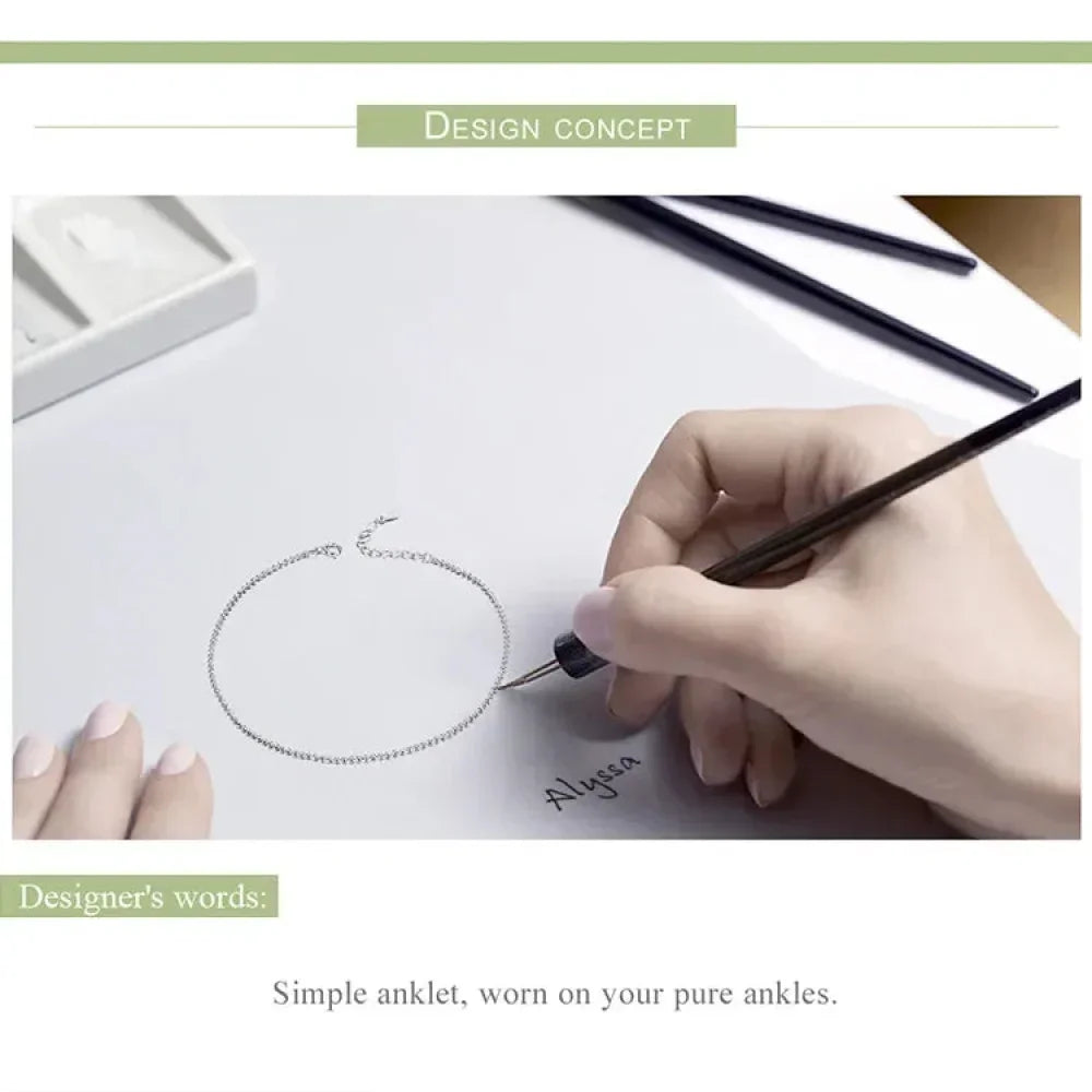 Simple Essential Bead Link Anklets - 925 Sterling Silver Bracelet For Foot Jewelry