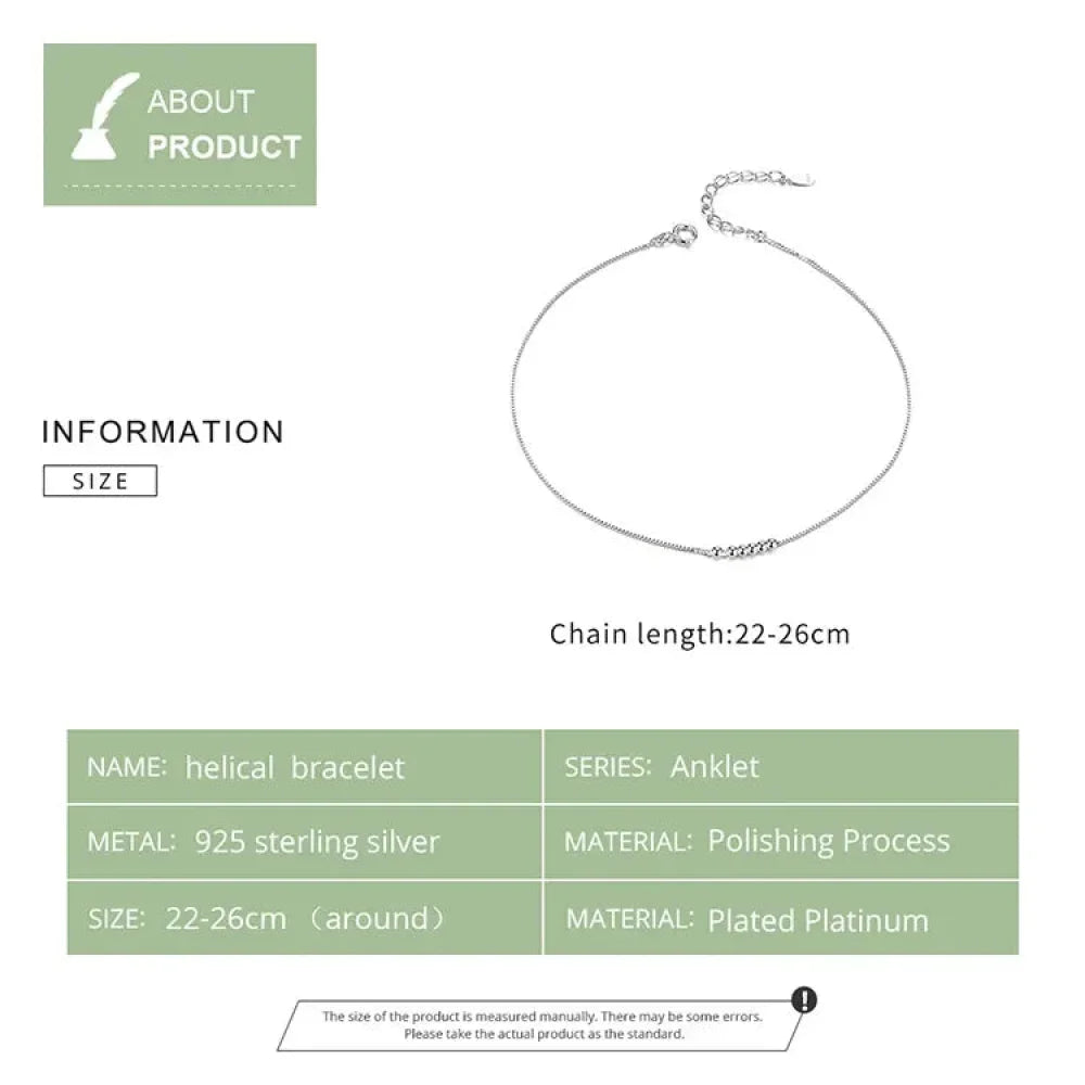 Simple Essential Bead Link Anklets - 925 Sterling Silver Bracelet For Foot Jewelry