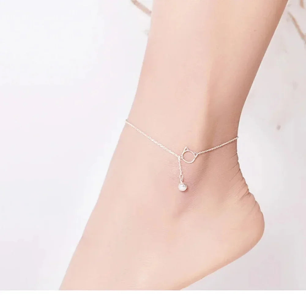 Simple Essential Bead Link Anklets - 925 Sterling Silver Bracelet For Foot Jewelry