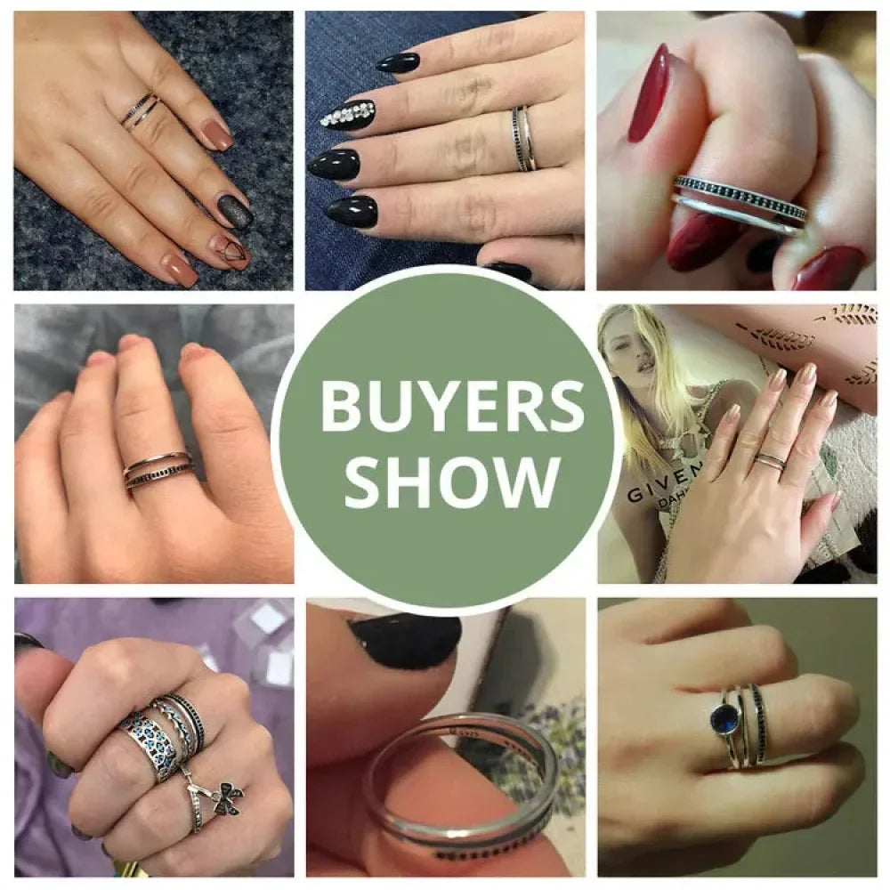 Breathtaking 925 Sterling Silver Double Circle Black Clear Cz Stackable Ring