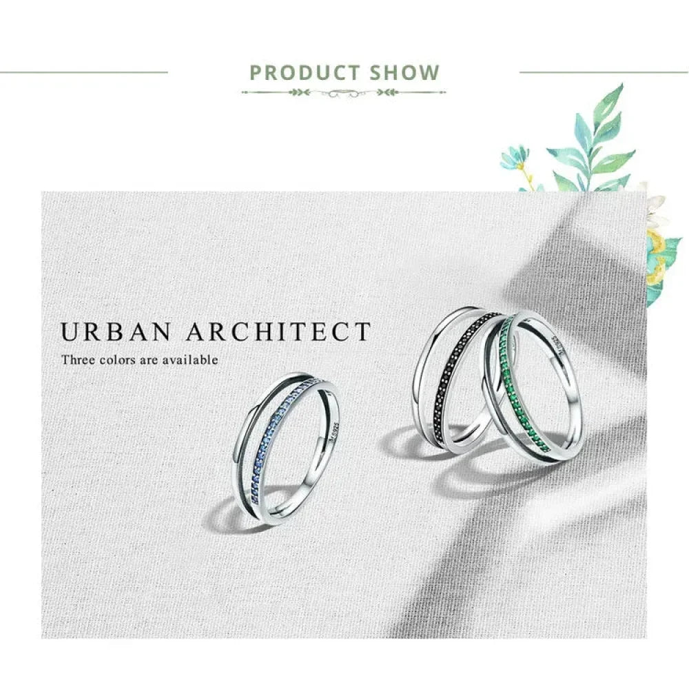 Breathtaking 925 Sterling Silver Double Circle Black Clear Cz Stackable Ring