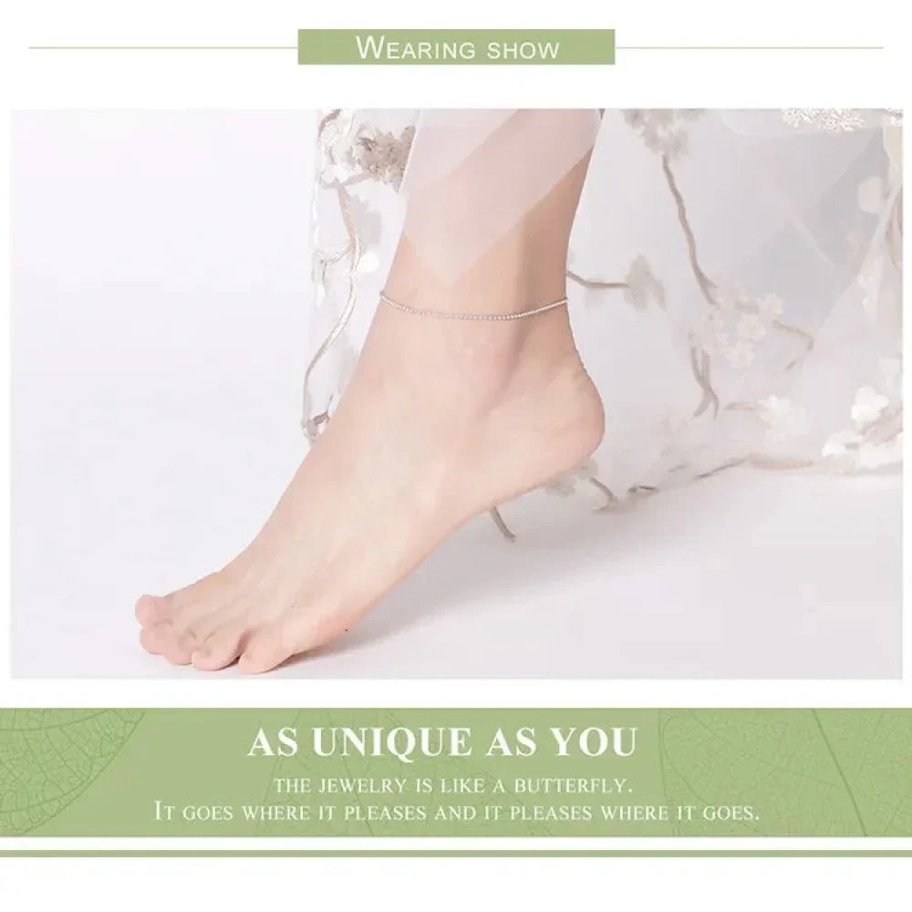 Simple Essential Bead Link Anklets - 925 Sterling Silver Bracelet For Foot Jewelry