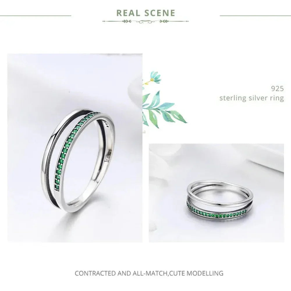 Breathtaking 925 Sterling Silver Double Circle Black Clear Cz Stackable Ring