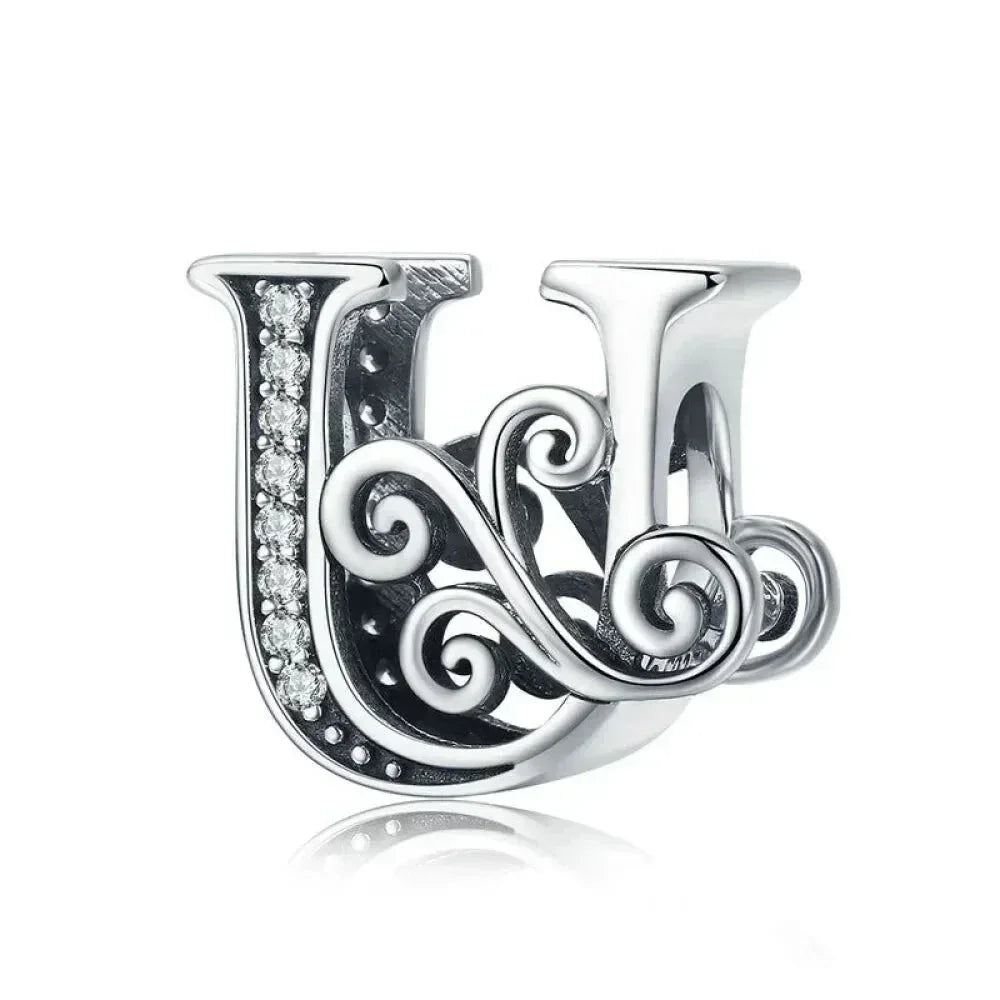 Chic 925 Sterling Silver Cz Alphabet Beads For Charm Bracelet - Vintage A To Z Letter Charms (Bsc030)