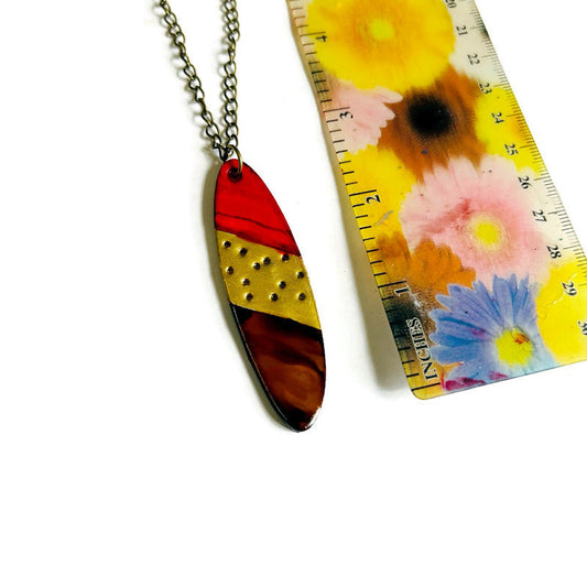 Oval Striped Pendant in Red Gold Brown