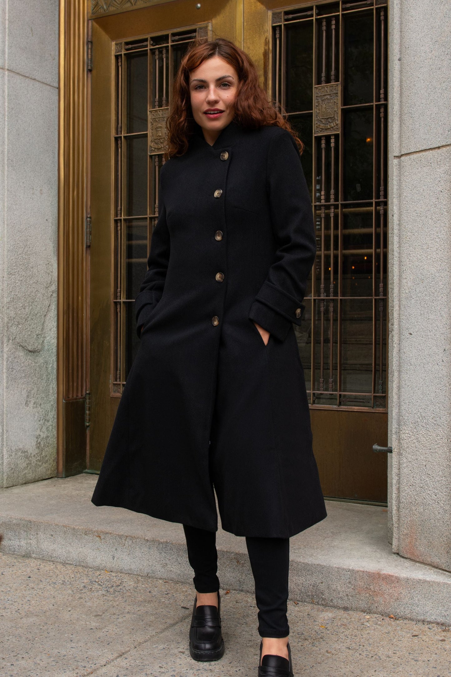 Harper Retro Flared Coat Side Buttons Elegant