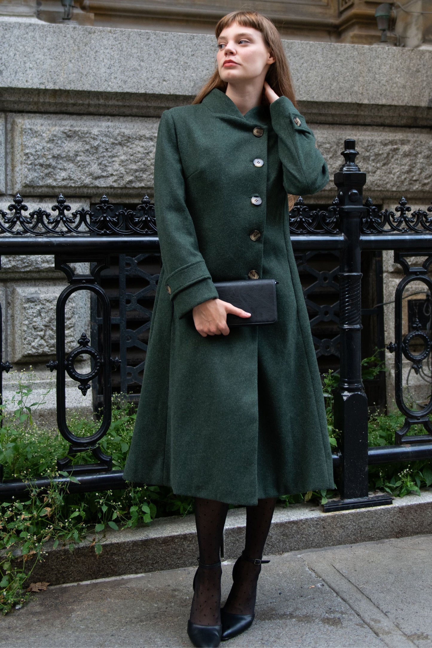 Harper Retro Flared Coat Side Buttons Elegant