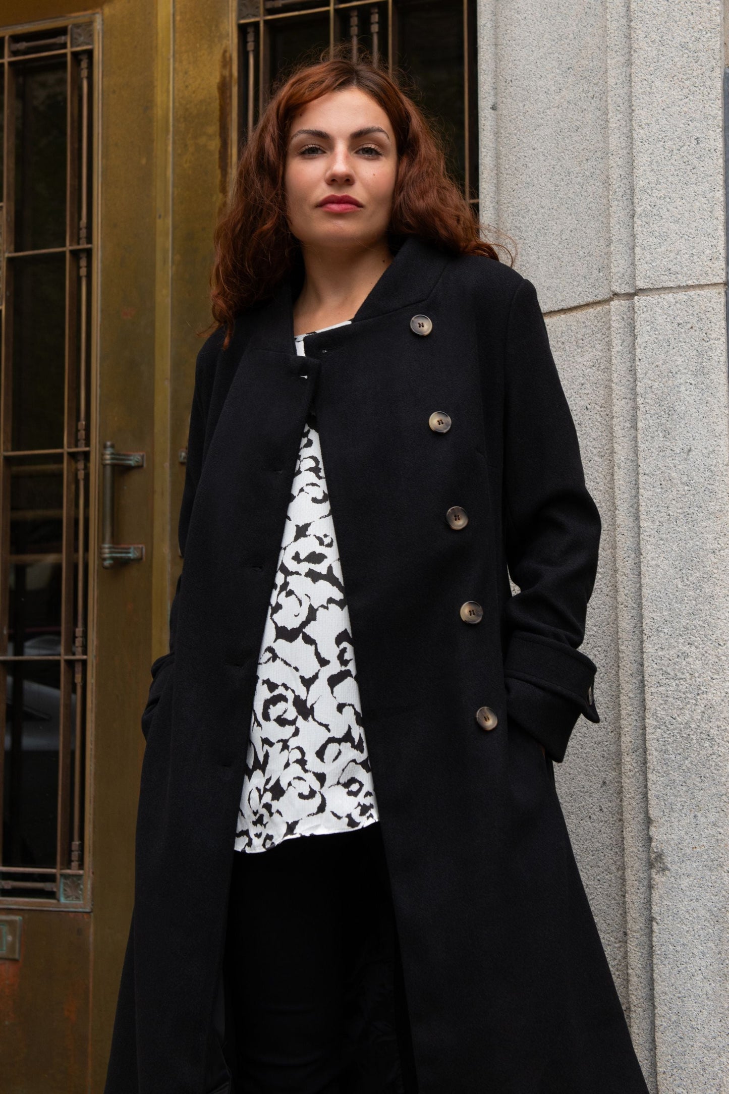 Harper Retro Flared Coat Side Buttons Elegant