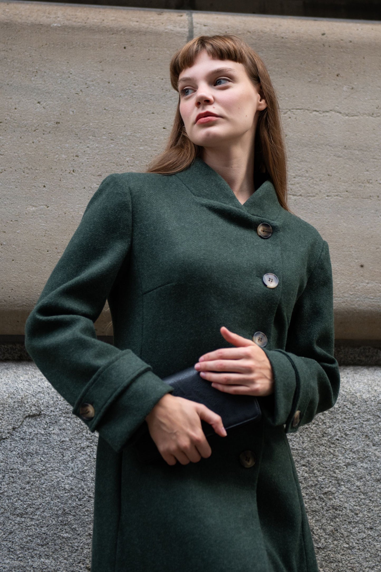 Harper Retro Flared Coat Side Buttons Elegant