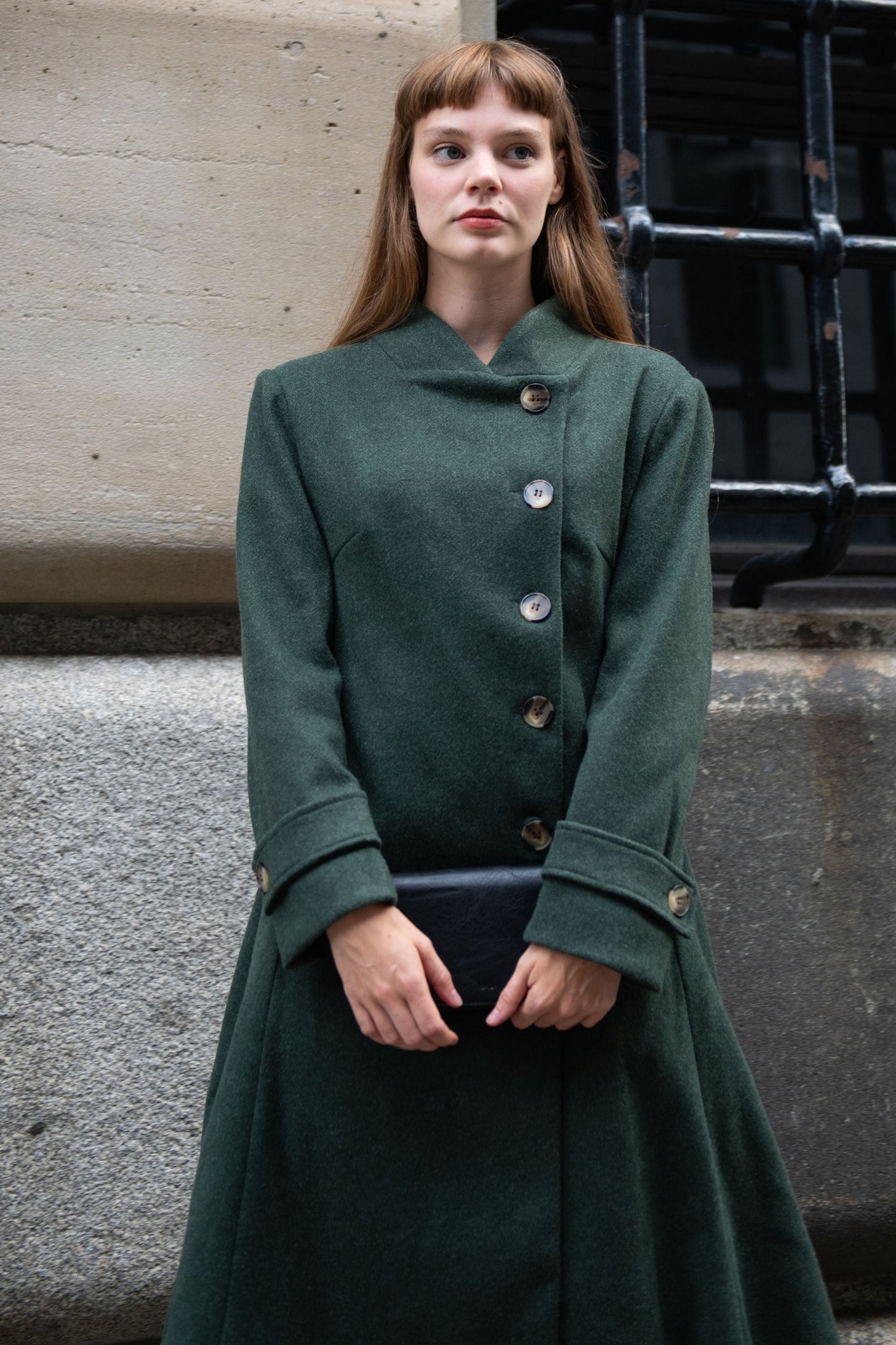 Harper Retro Flared Coat Side Buttons Elegant