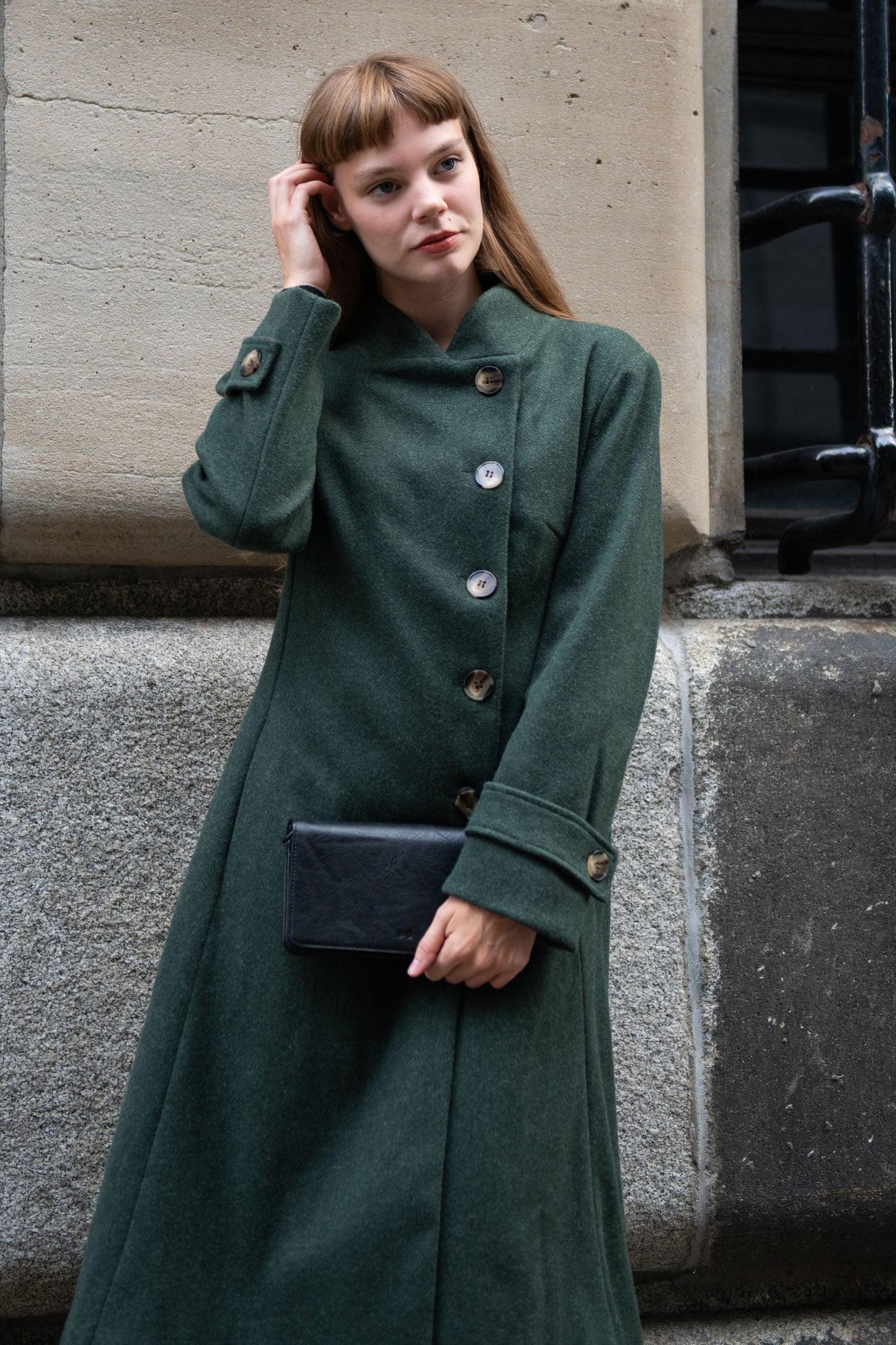 Harper Retro Flared Coat Side Buttons Elegant