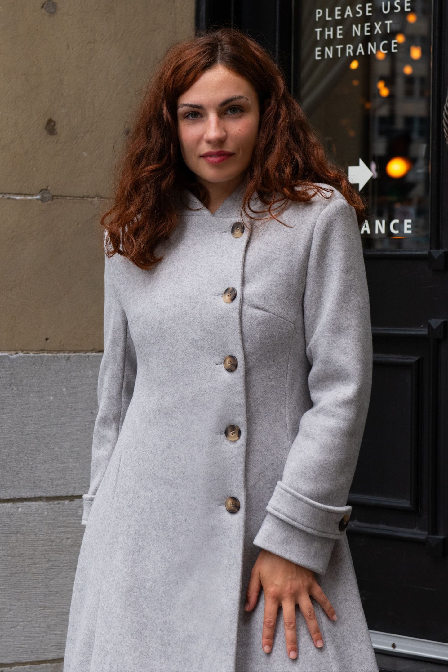 Harper Retro Flared Coat Side Buttons Elegant