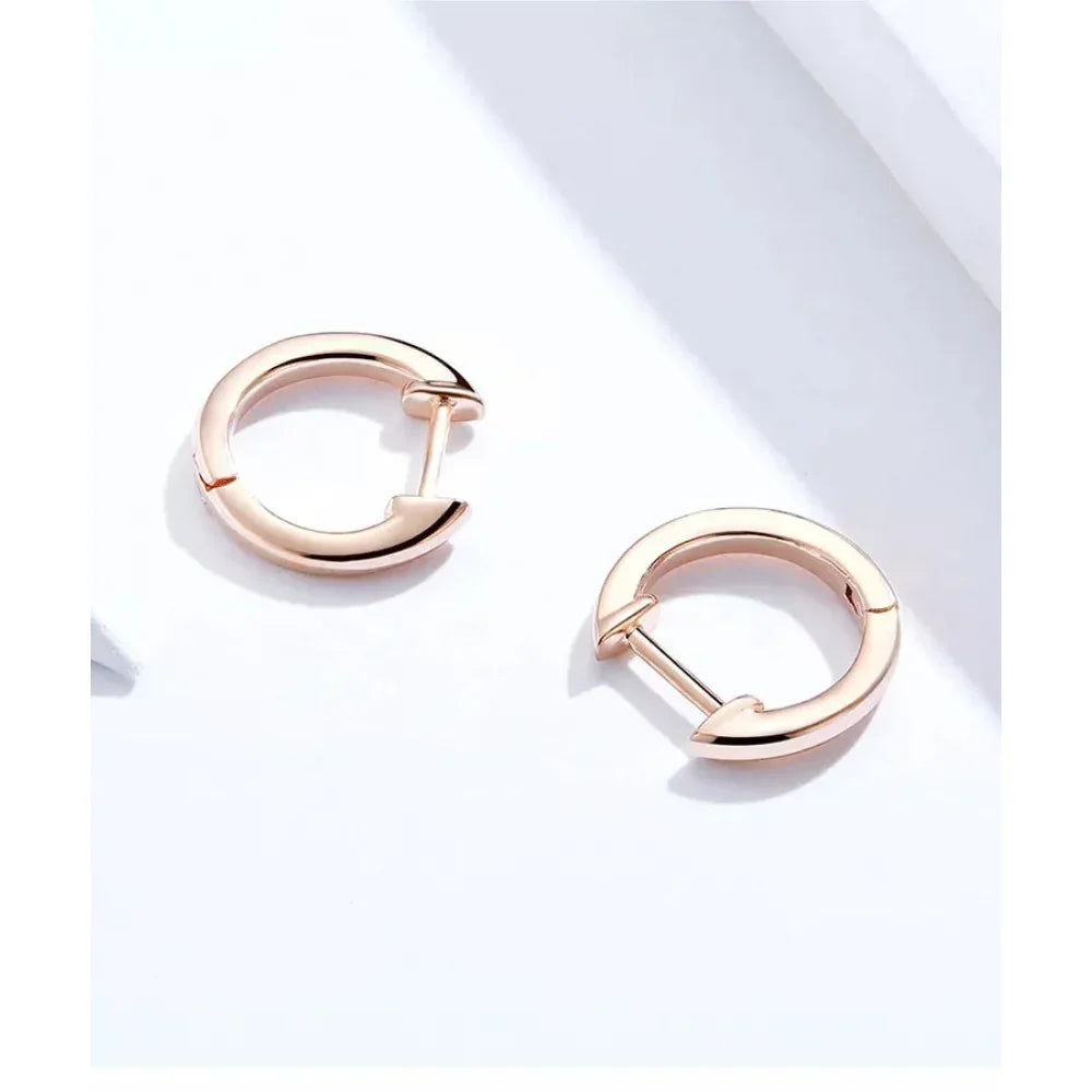 Genuine Sterling Silver Hoop Earrings - Elegant Rose Gold Color - Women's Fashion jewelry SCE808