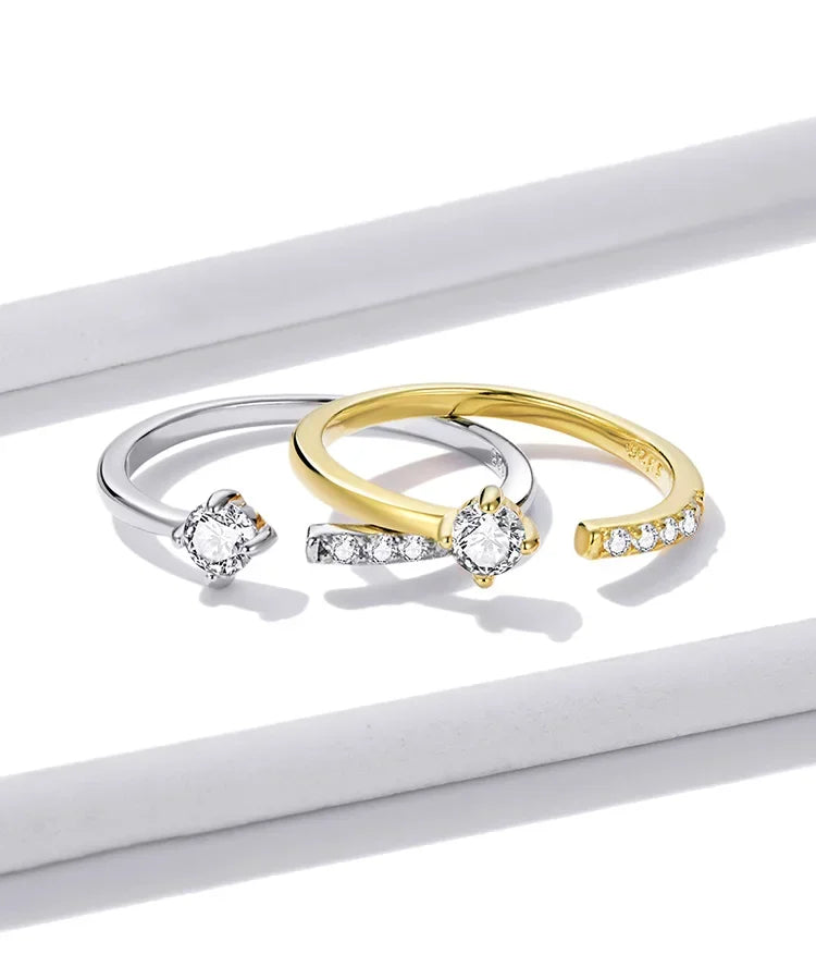 925 Sterling Silver Adjustable CZ Band Ring