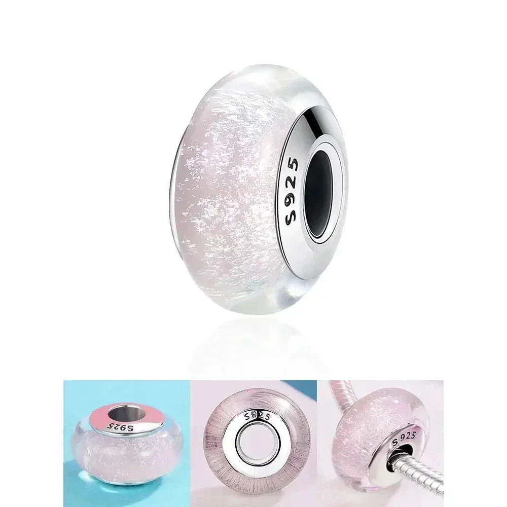 925 Sterling Silver Pink Flower Murano Glass Beads - Diy Bracelet Charms For A Festive Touch (Scz001)