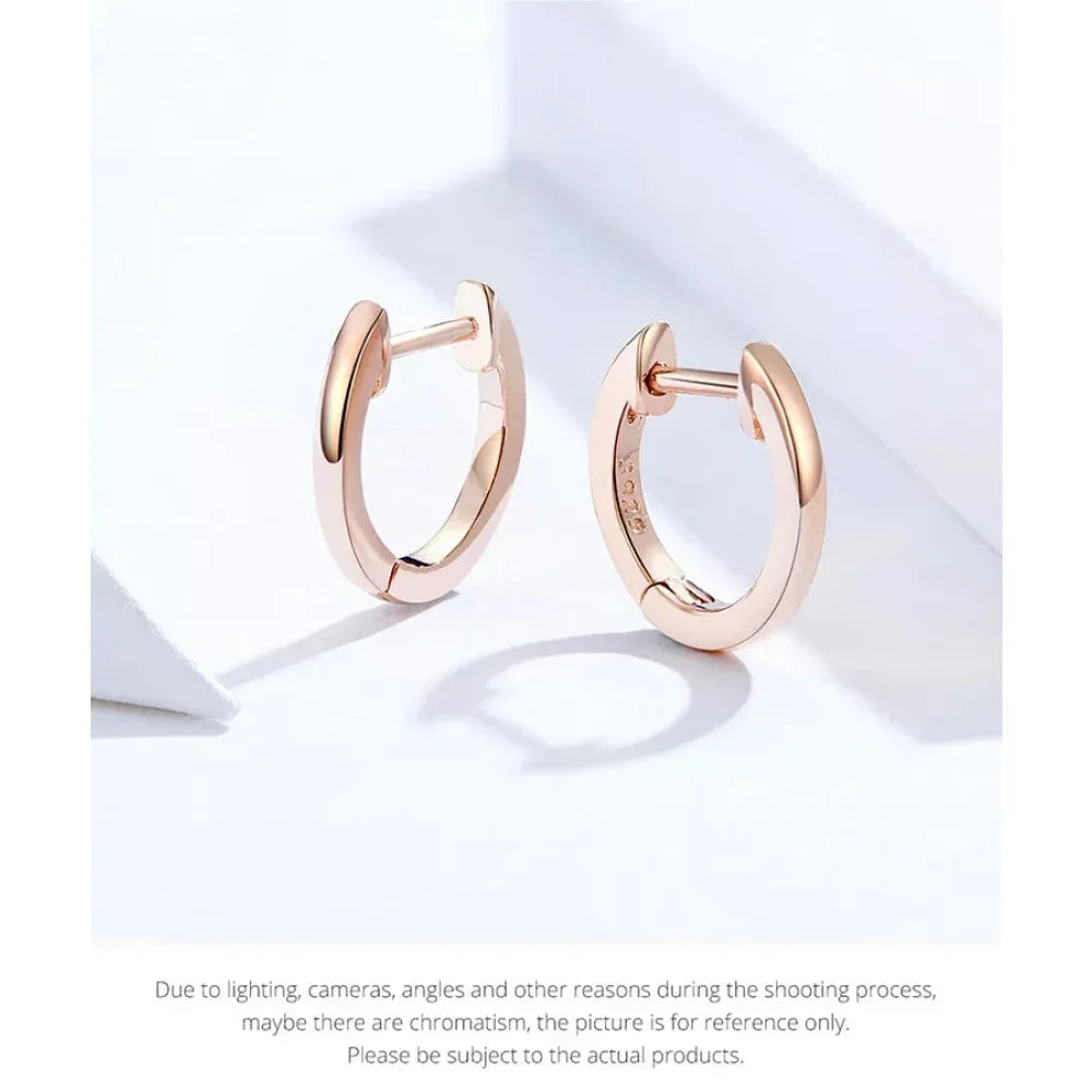Genuine Sterling Silver Hoop Earrings - Elegant Rose Gold Color - Women's Fashion jewelry SCE808