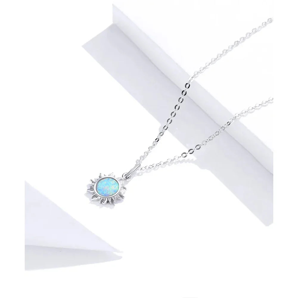 925 Sterling Silver White Opal Sun Pendant Necklace - Apollo Chain for Women