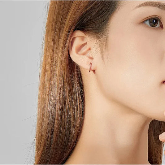 Genuine Sterling Silver Hoop Earrings - Elegant Rose Gold Color - Women's Fashion jewelry SCE808