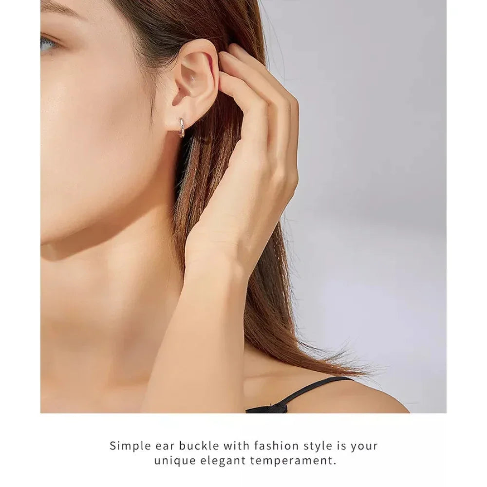 Genuine Sterling Silver Hoop Earrings - Elegant Rose Gold Color - Women's Fashion jewelry SCE808