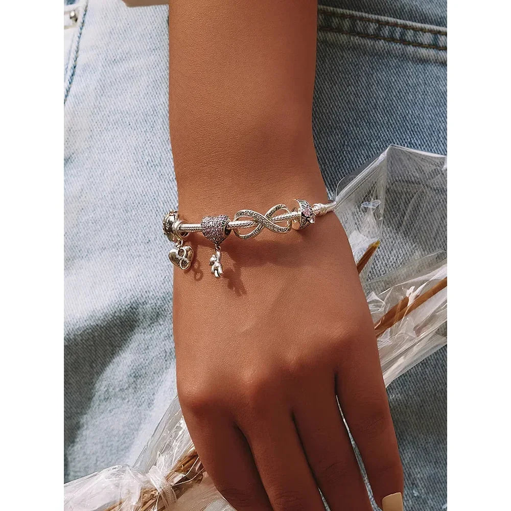 925 Sterling Silver Clear 5A Crystal Collection Family Heart X-Shape Charm Beads for Charm Bracelet & Necklace Pendant