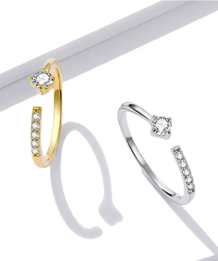 925 Sterling Silver Adjustable CZ Band Ring
