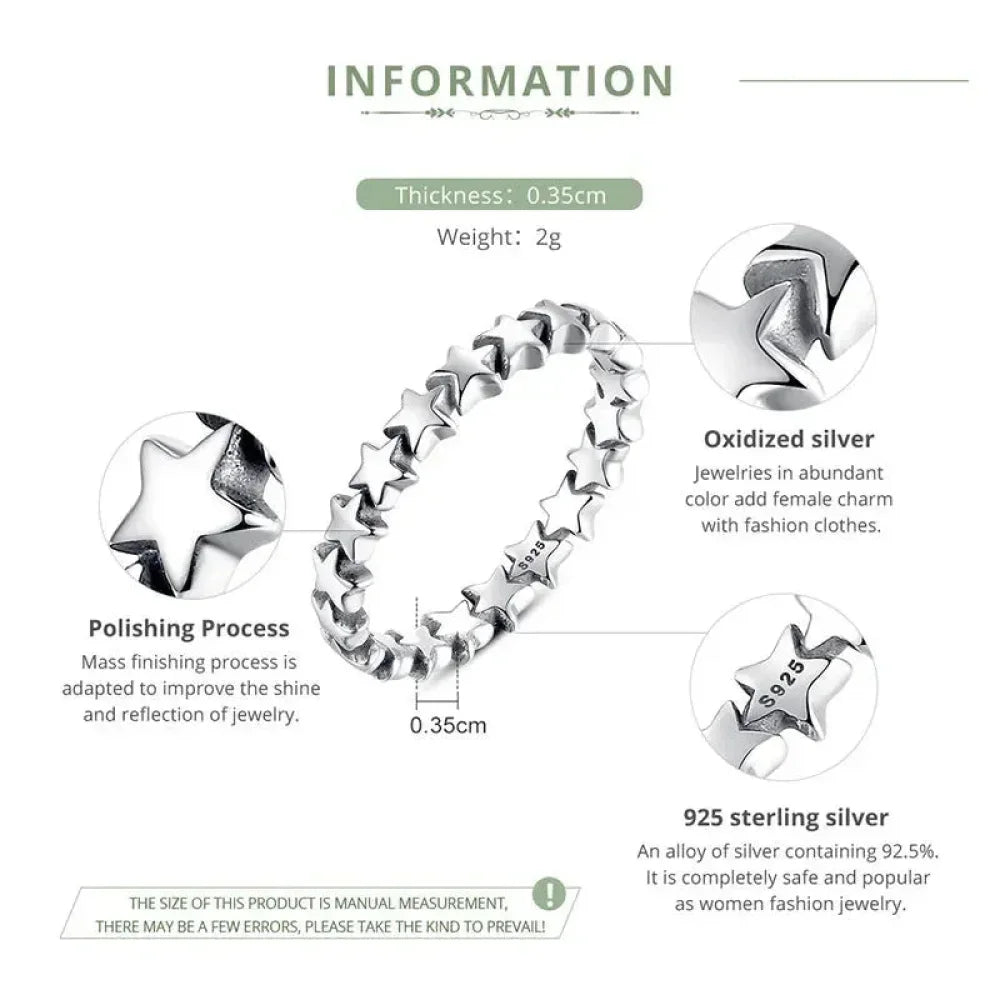 925 Sterling Silver Star & Heart Band Ring