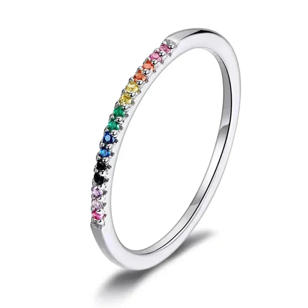 925 Sterling Silver Cz Simulated Diamond Stackable Ring Platinum Plated Eternity Bands For Women