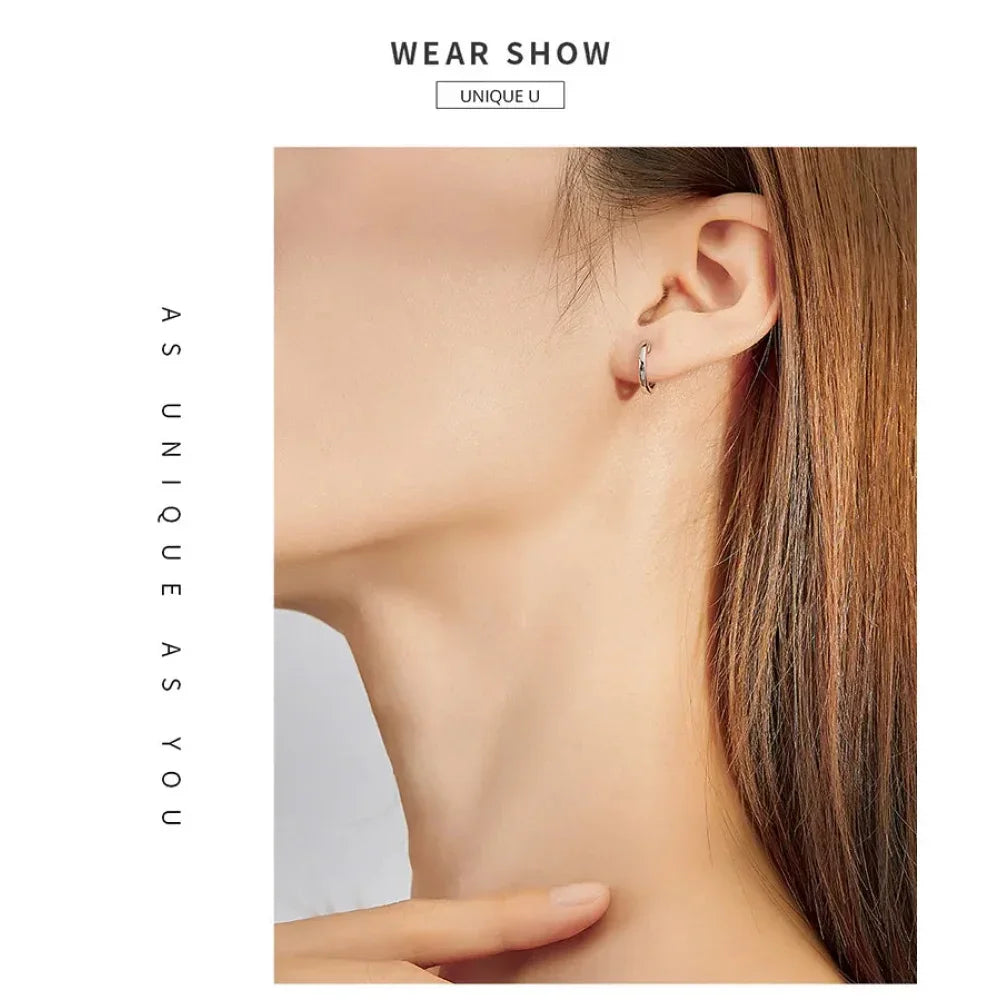 Genuine Sterling Silver Hoop Earrings - Elegant Rose Gold Color - Women's Fashion jewelry SCE808