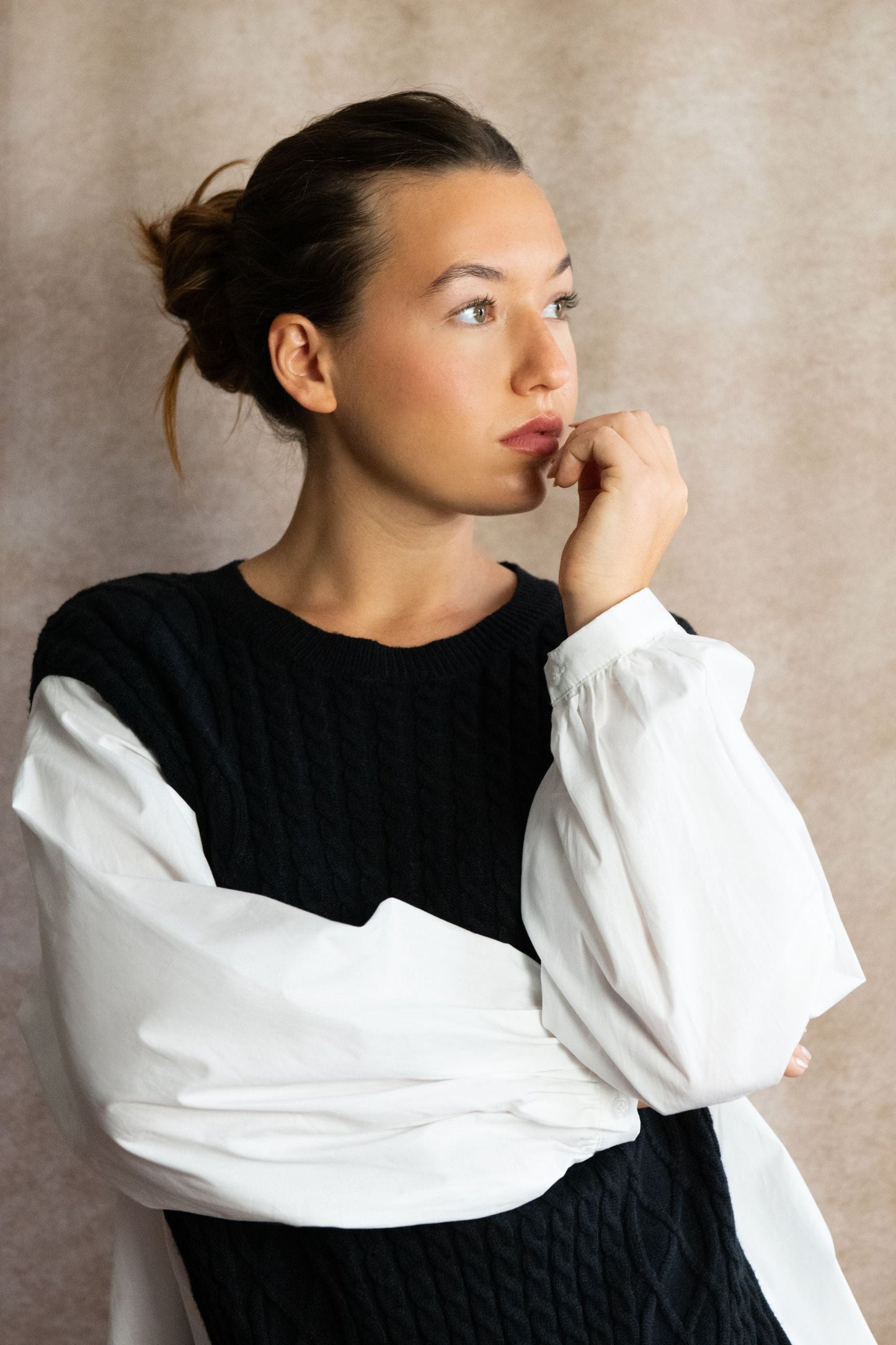 Helga Oversize Faux Layer Tunic Shirt Dress Cable Knit Sweater Trendy