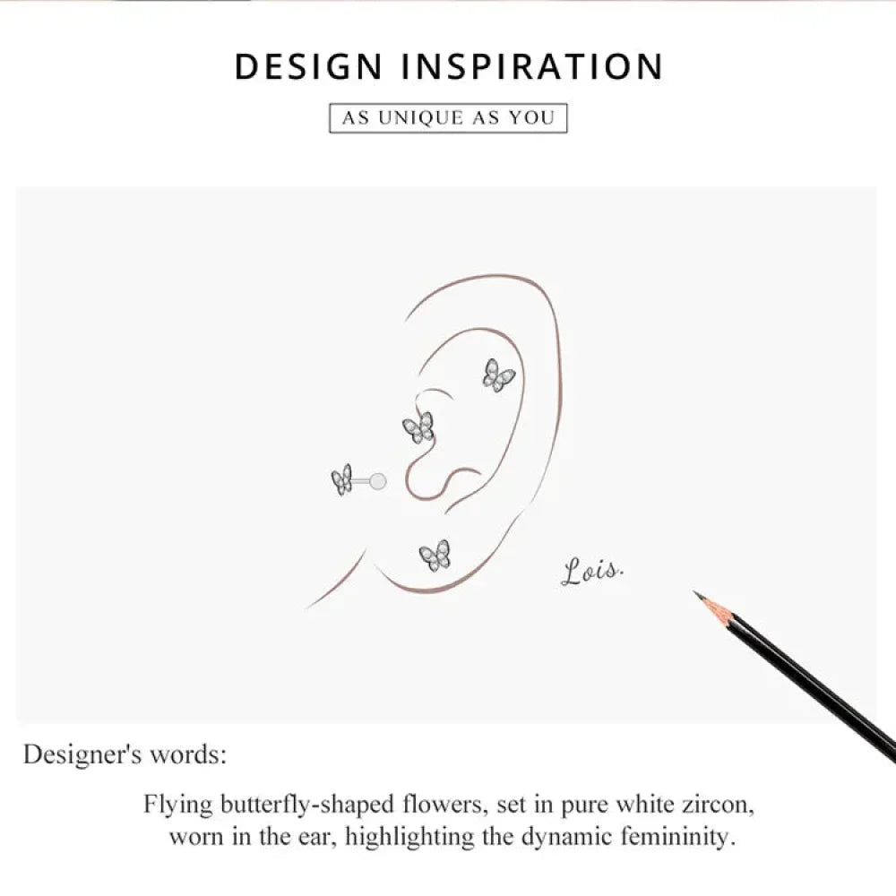 925 Sterling Silver Star And Butterfly Stud Earrings - Delicate And Fine Jewelry